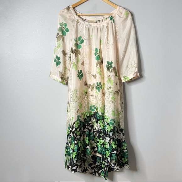 Anthropologie Vanessa Virginia Silk Dress Rainforest High Low Hem Cream Ivory - Picture 2 of 16